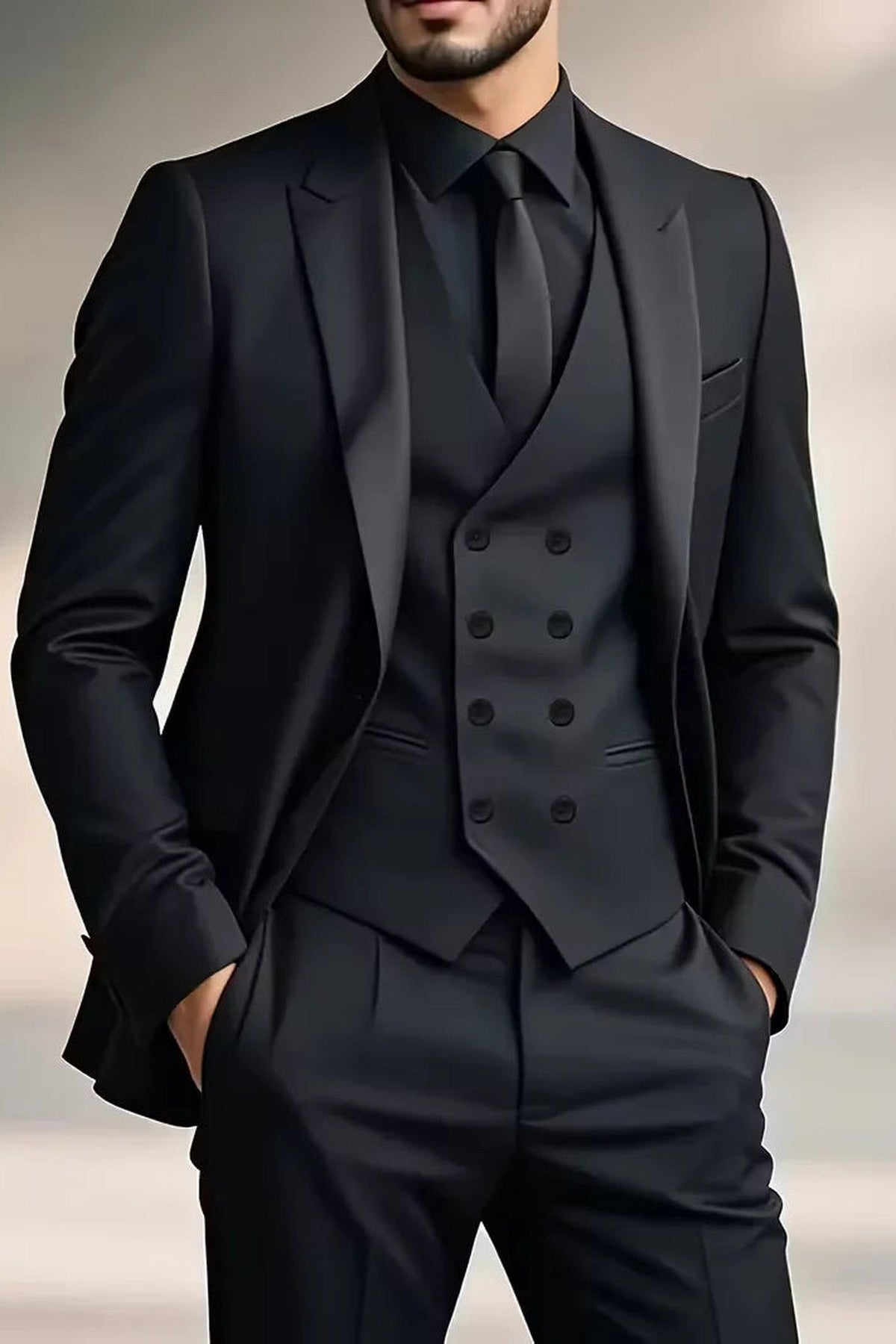 Suit Men - Double-Breasted Slim Fit Suit with Waistcoat