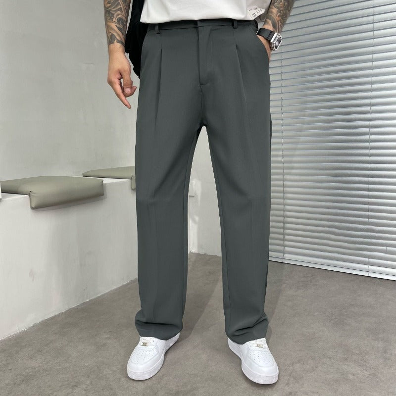 Heren Pantalon met Wijde Pijpen – Dubbele Plooien en Riemlussen