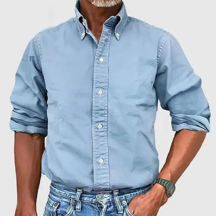 Herenoverhemd in effen kleur met retro kraag