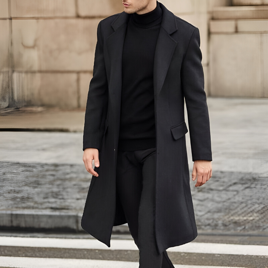 Manteau Long Homme Cintré, Col Cranté