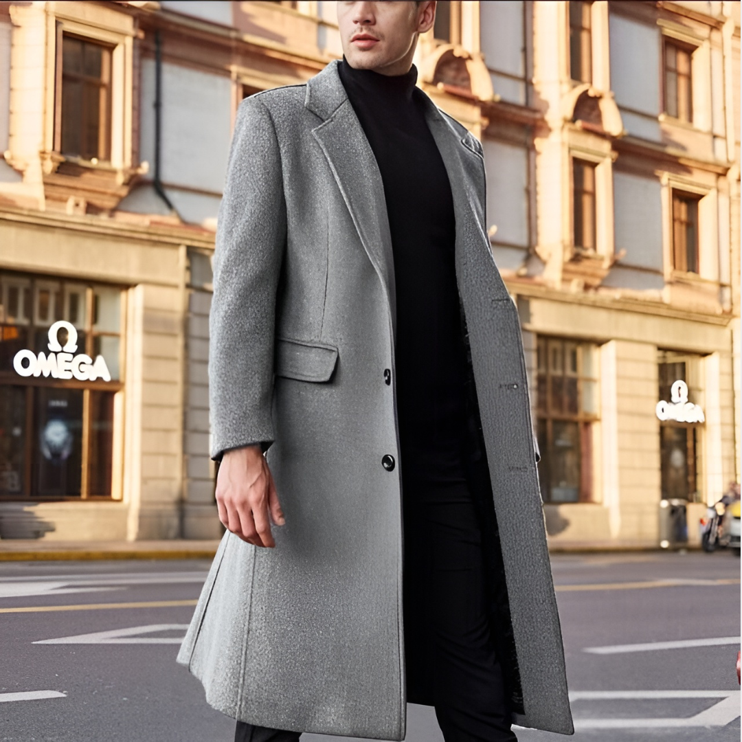 Manteau Long Homme Cintré, Col Cranté