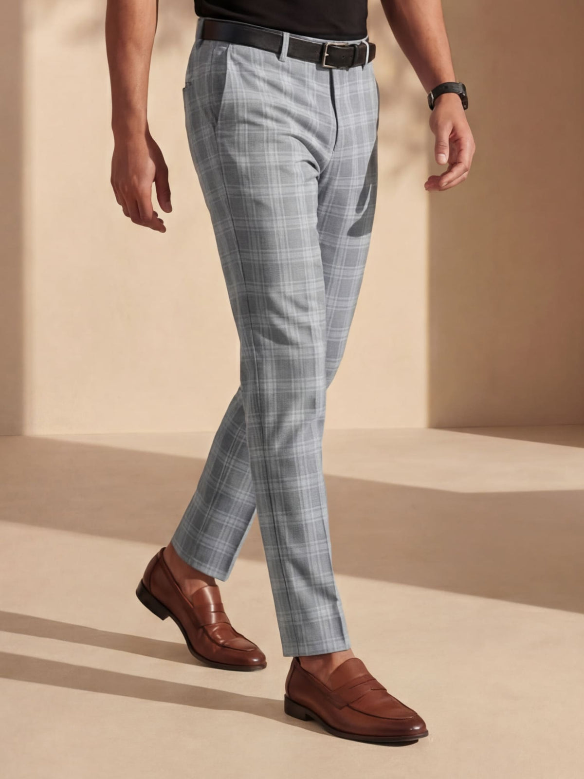 Pantalon Chino Homme à Carreaux Coupe Slim