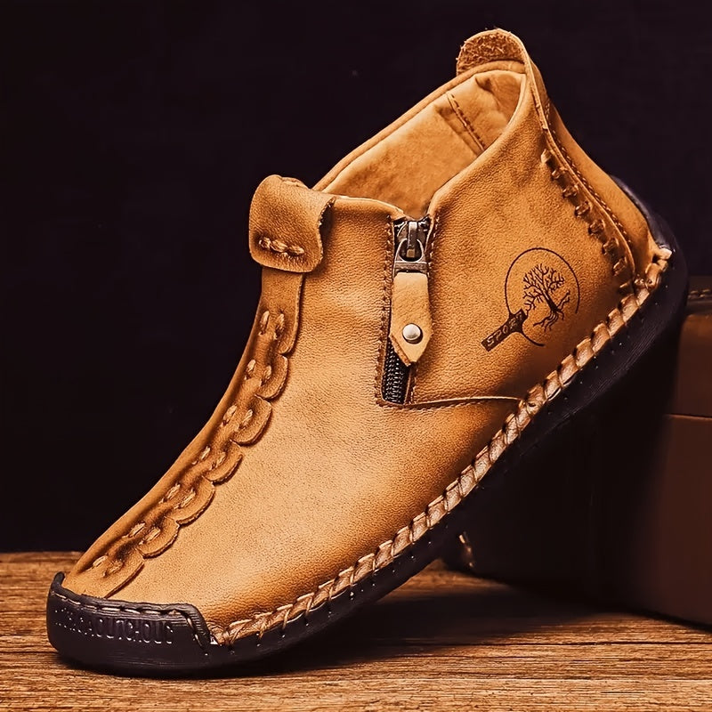 Bottines Zippées en Cuir Cousu Main