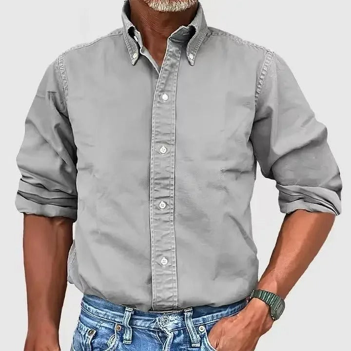 Herenoverhemd in effen kleur met retro kraag