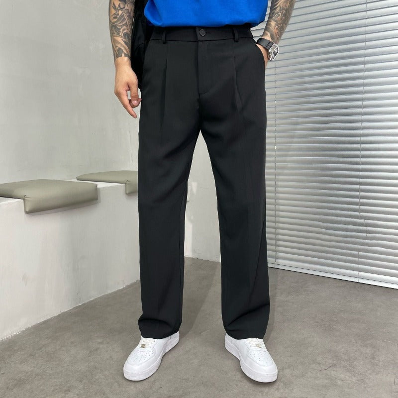 Heren Pantalon met Wijde Pijpen – Dubbele Plooien en Riemlussen