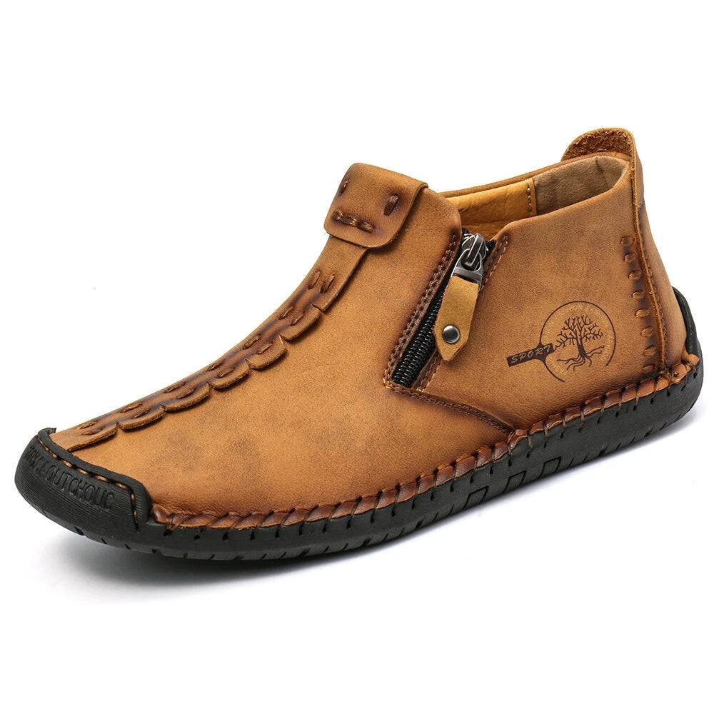 Bottines Zippées en Cuir Cousu Main