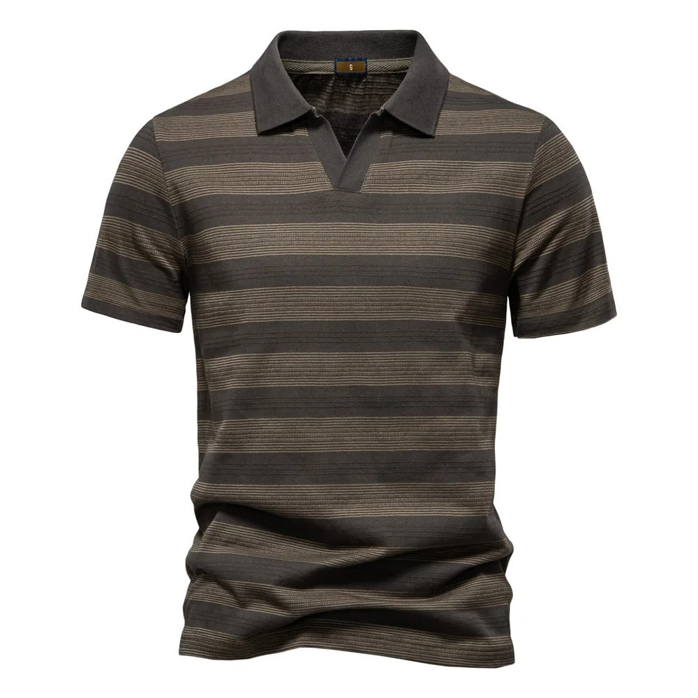 Polo Rayé Homme Col Cranté Manches Courtes