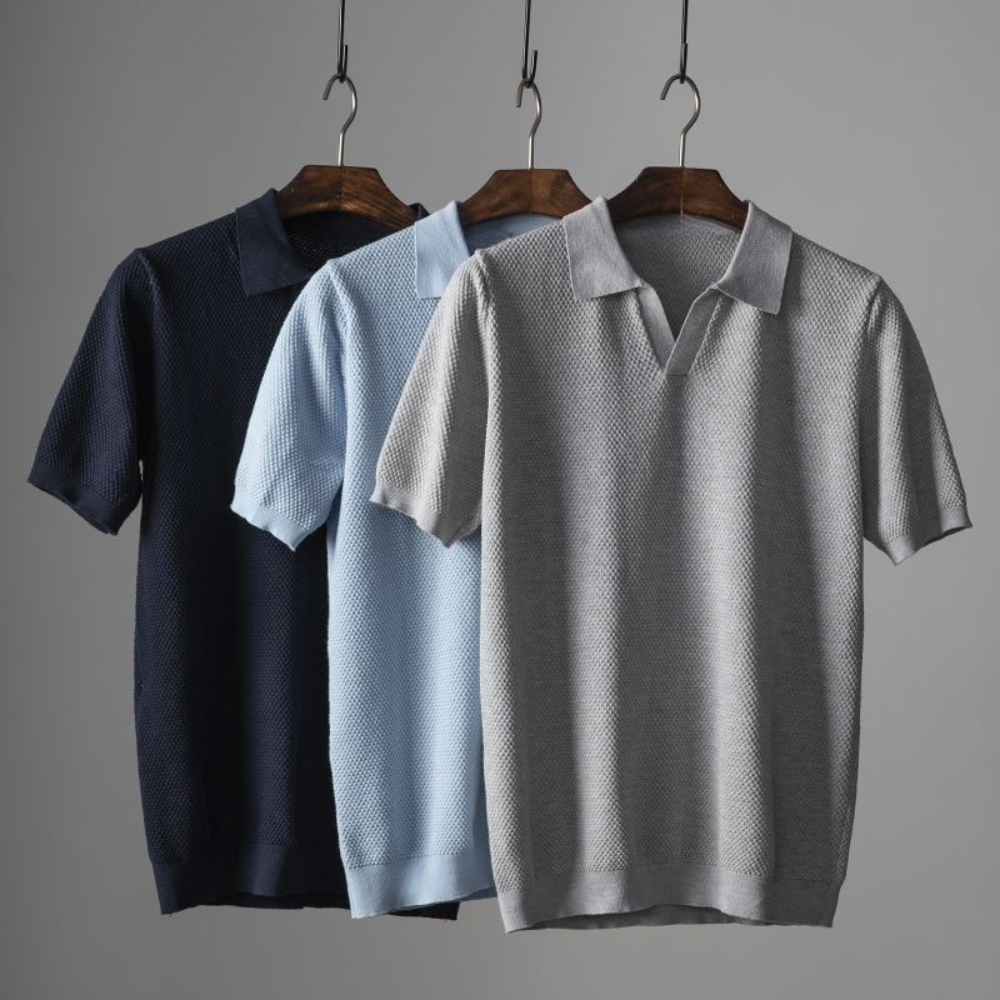 Korte mouwen gebreid poloshirt voor heren