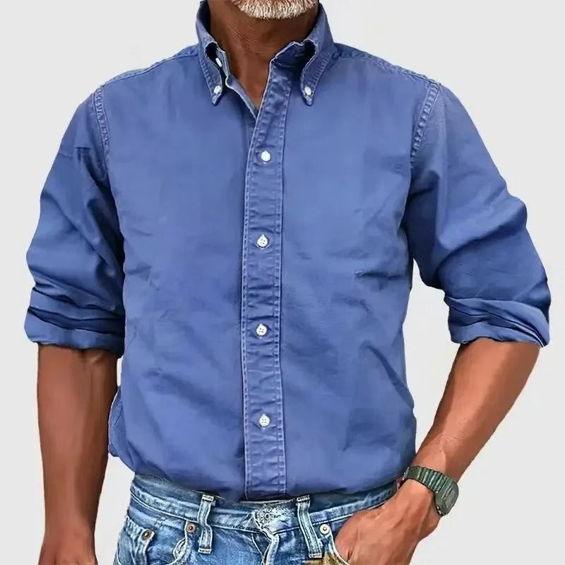 Herenoverhemd in effen kleur met retro kraag