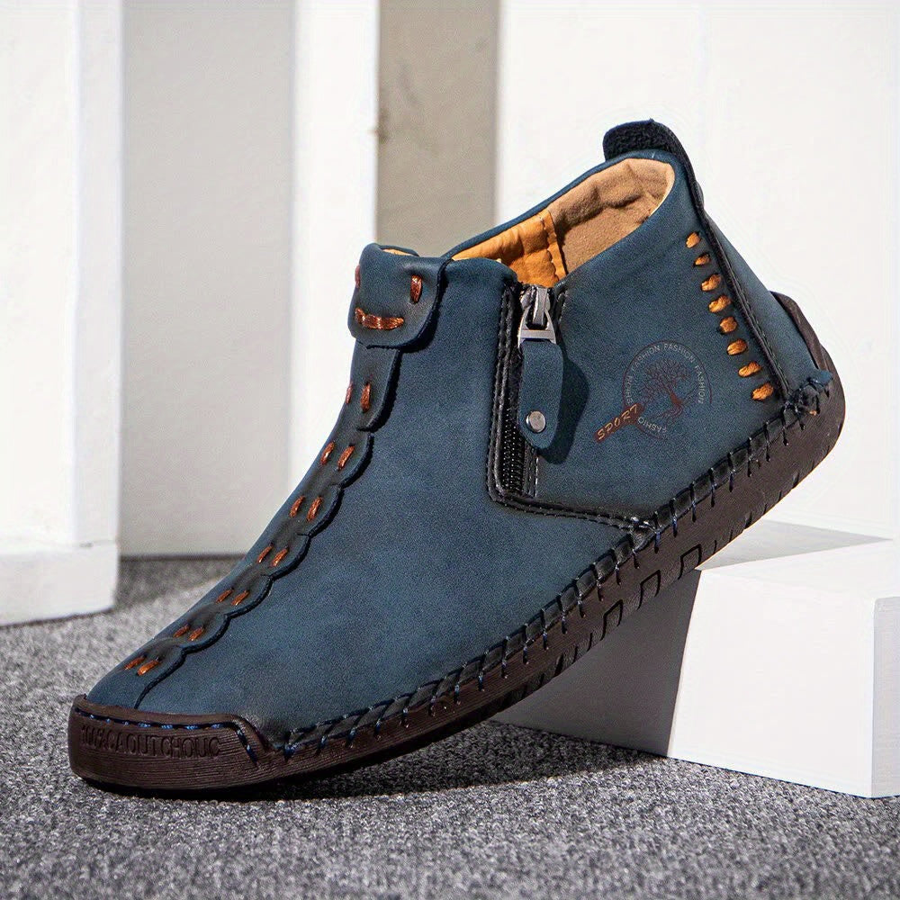 Bottines Zippées en Cuir Cousu Main