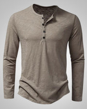 Eberhard | Henley-Shirt in Melange-Optik mit langen Ärmeln