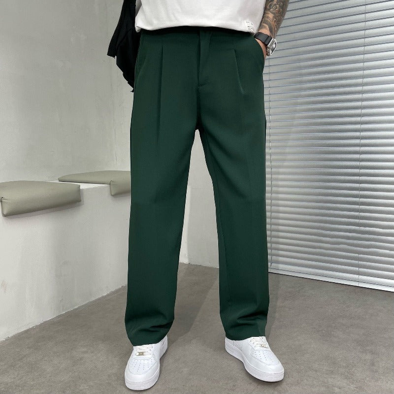 Heren Pantalon met Wijde Pijpen – Dubbele Plooien en Riemlussen