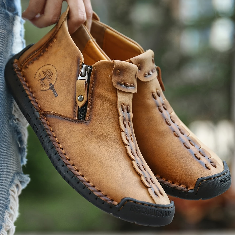Bottines Zippées en Cuir Cousu Main
