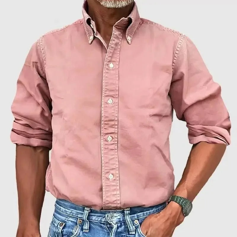 Herenoverhemd in effen kleur met retro kraag