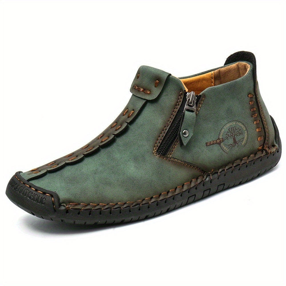 Bottines Zippées en Cuir Cousu Main