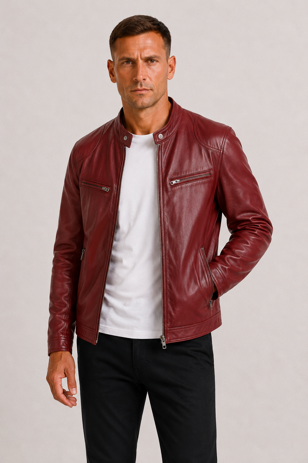 Veste Motard Homme en Similicuir Zippée