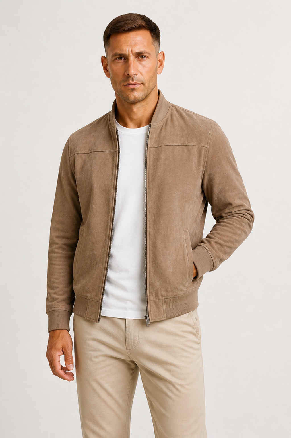 Veste Bombardier Homme en Suédine, Coupe Slim