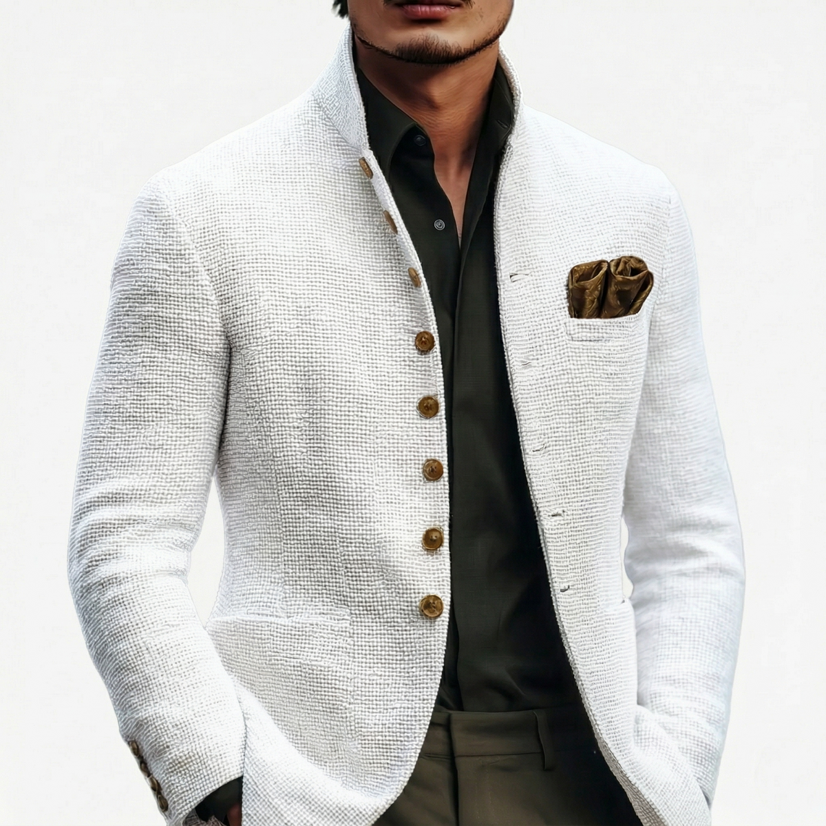 Blazer Alaric Col Mandarin Blanc Texturé