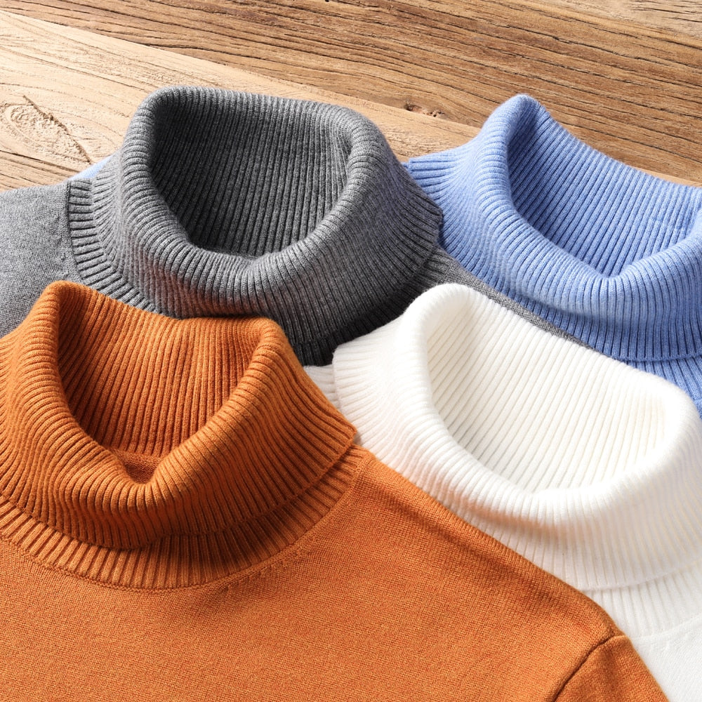 Pull Col Roulé Homme en Maille Côtelée