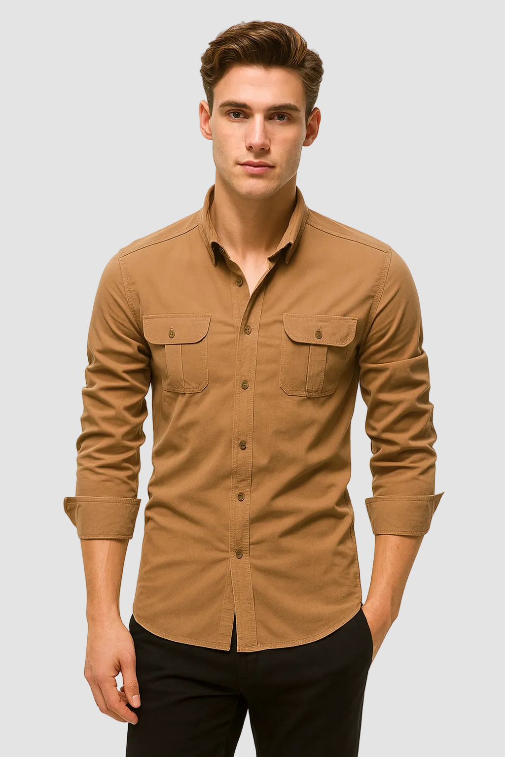 Chemise Homme Manches Longues Poches Poitrine