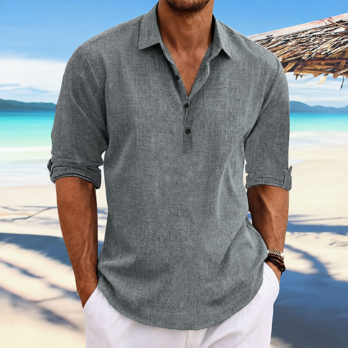 Heren Poloshirt met Omgeslagen Mouwen en Knoopplacket