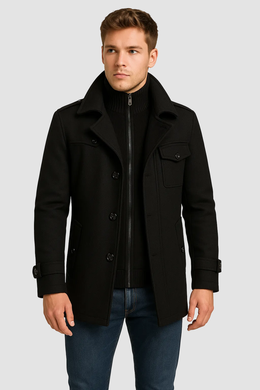 Manteau Homme Col Zippé Doublure Thermique