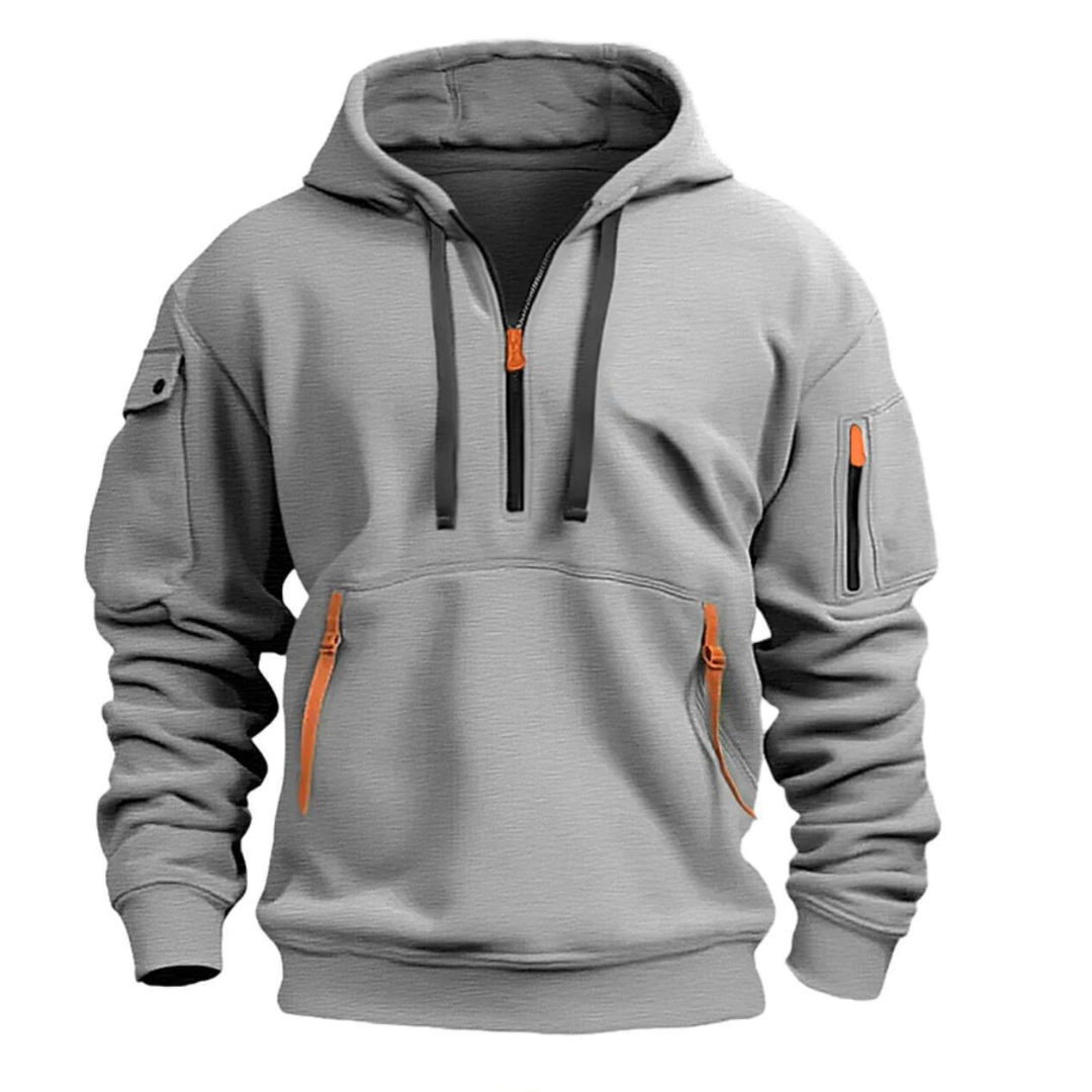 Sweat à Capuche Homme Demi-Zip Multipoches