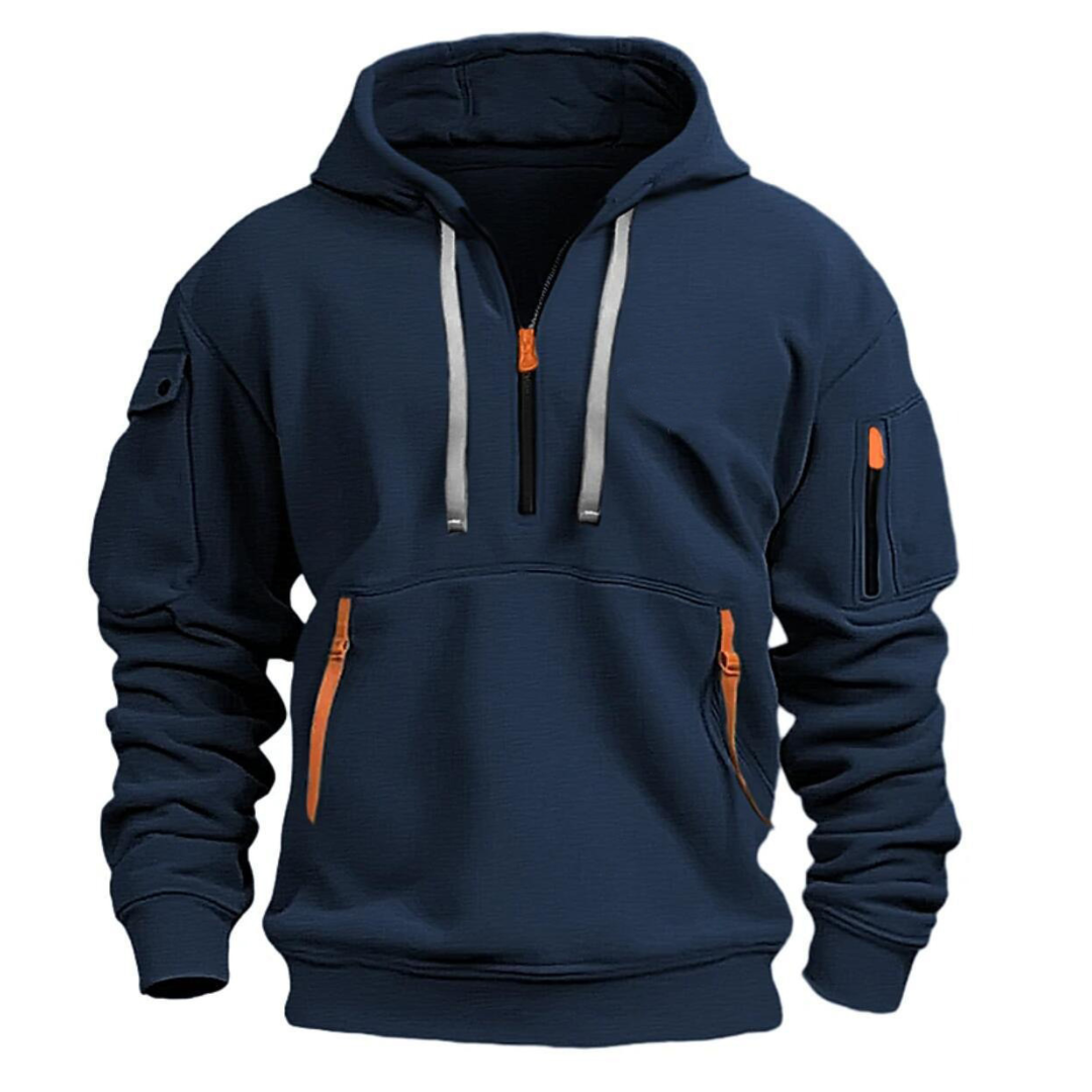 Sweat à Capuche Homme Demi-Zip Multipoches