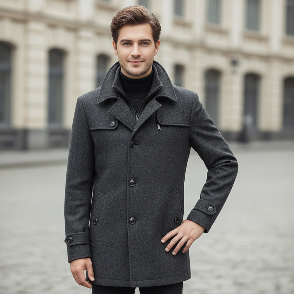 Manteau en laine mélangée à col double homme