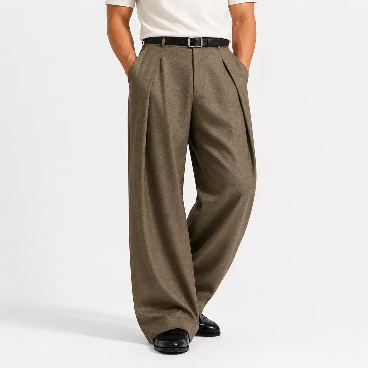 Pantalon large à pinces, taupe