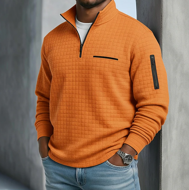 Pull Col Zippé Texture Gaufrée Homme