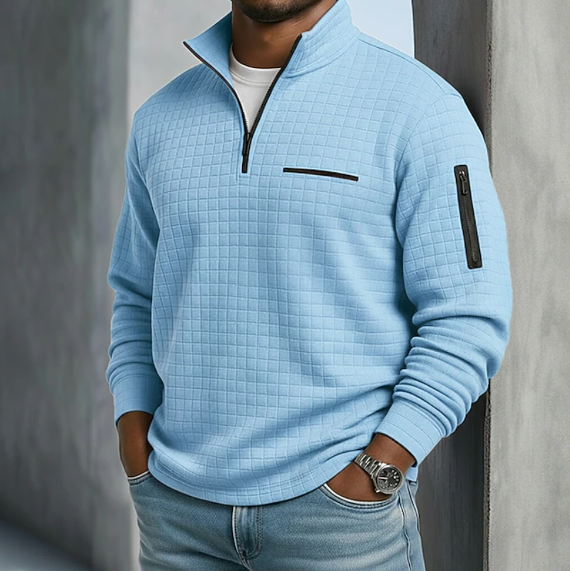 Pull Col Zippé Texture Gaufrée Homme