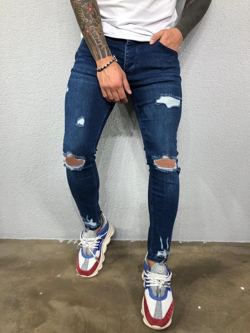 Jean Slim Déchiré Homme Coupe Ajustée