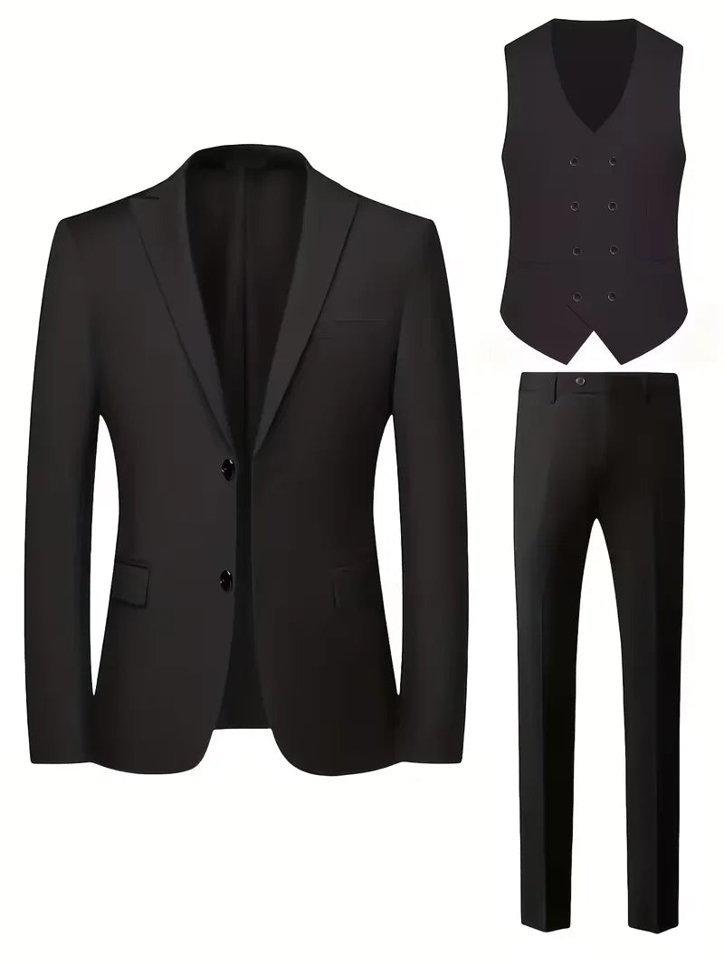 Suit Men - Double-Breasted Slim Fit Suit with Waistcoat