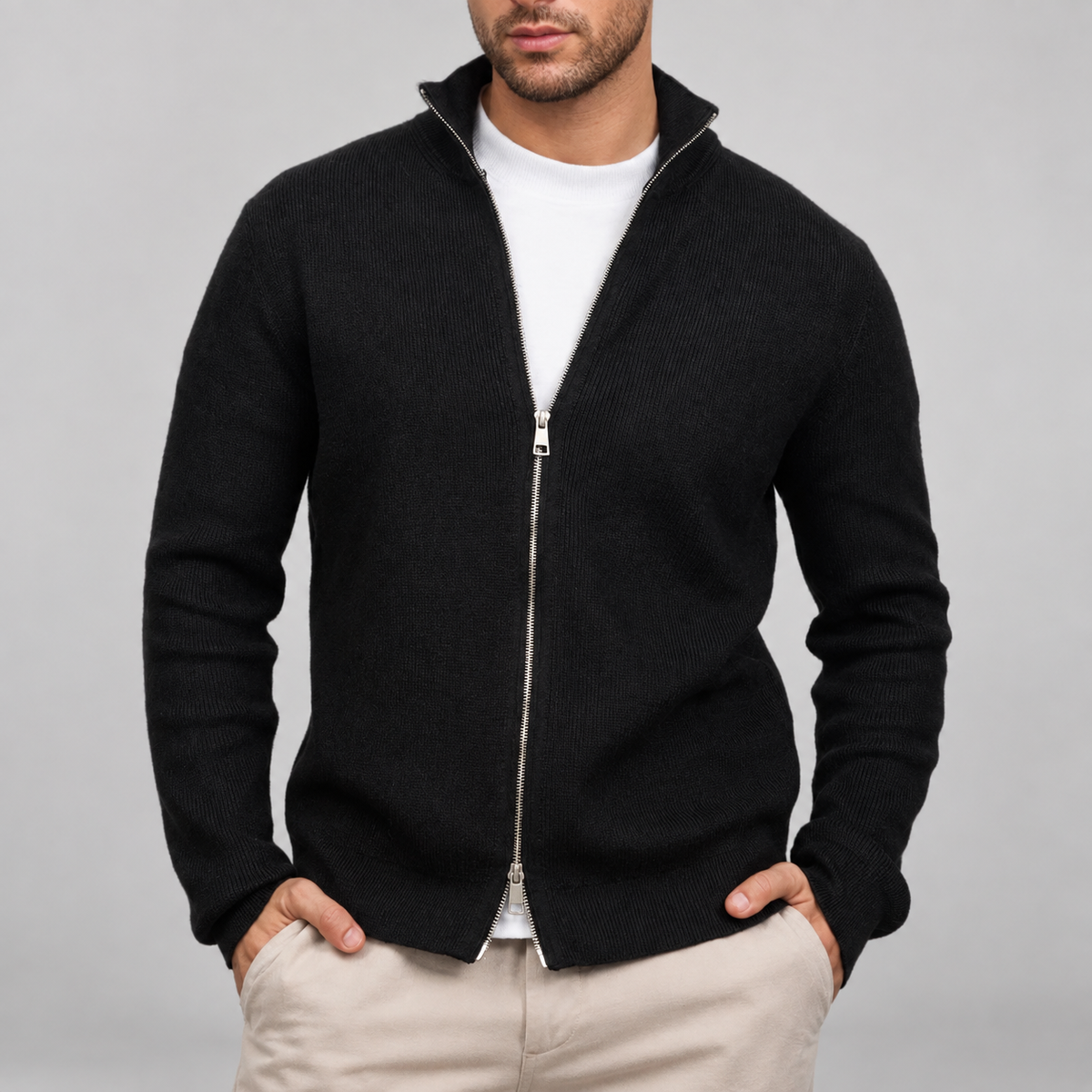 Benedikt | Strukturierte Strickjacke mit Stehkragen und Zip