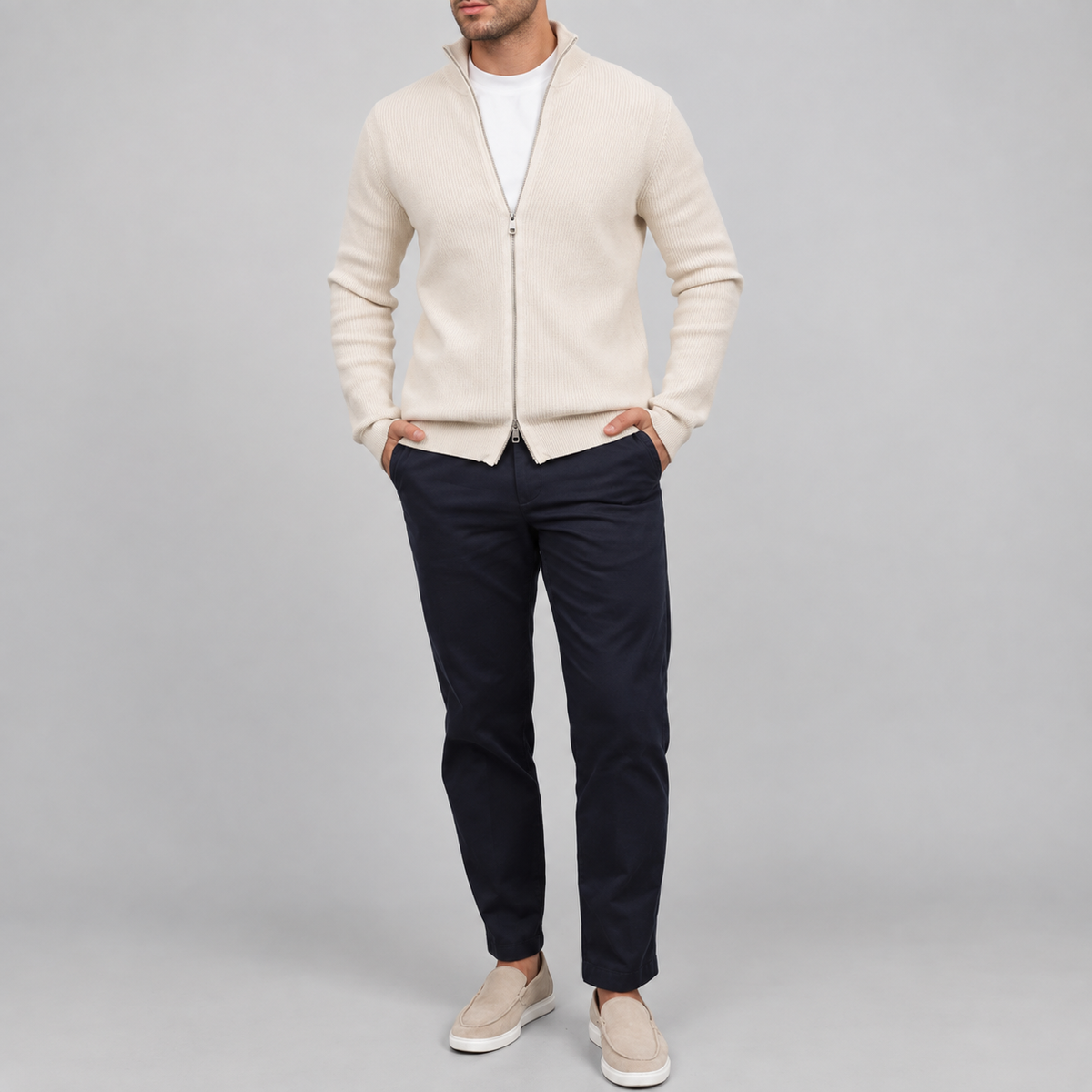 Benedikt | Strukturierte Strickjacke mit Stehkragen und Zip