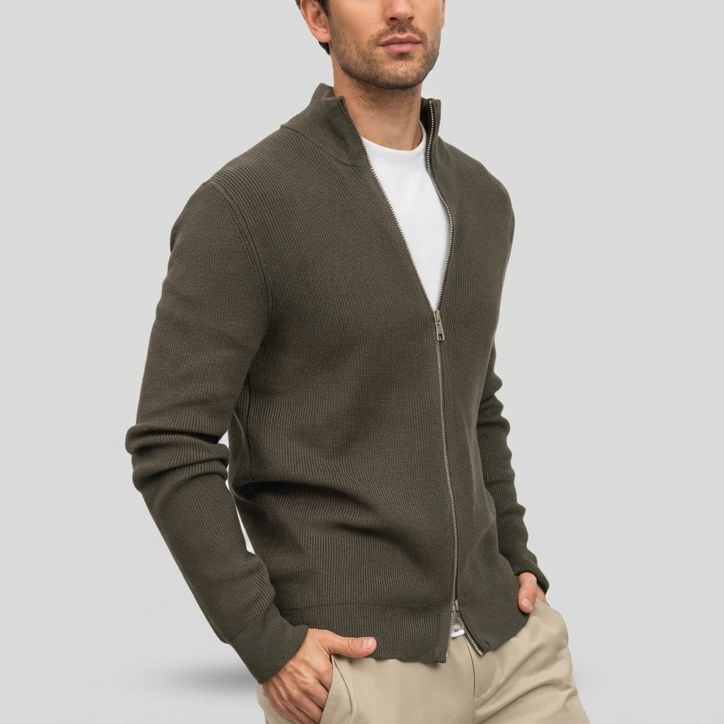 Benedikt | Strukturierte Strickjacke mit Stehkragen und Zip