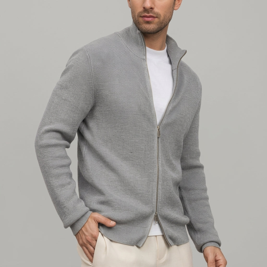 Benedikt | Strukturierte Strickjacke mit Stehkragen und Zip