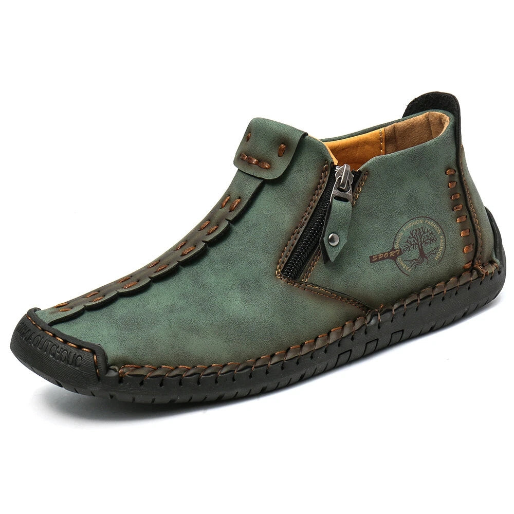Bottines Zippées en Cuir Cousu Main