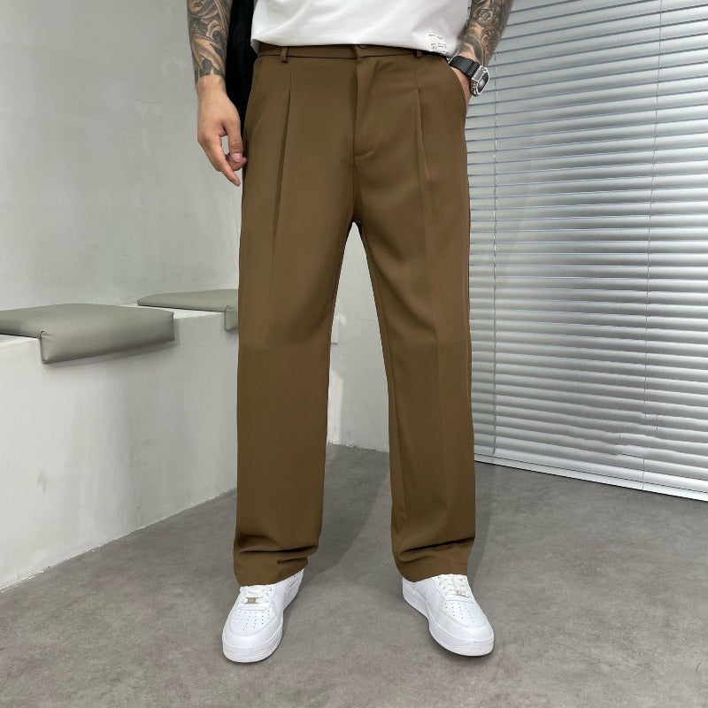 Heren Pantalon met Wijde Pijpen – Dubbele Plooien en Riemlussen