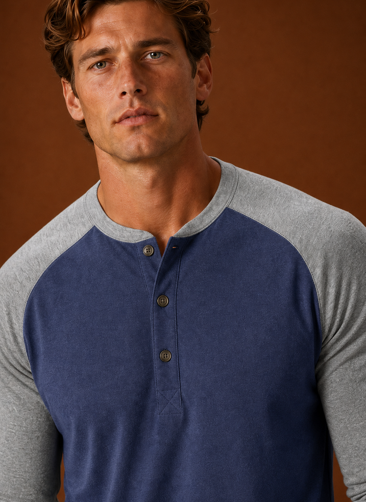 Men's Henley Shirt - Button-Placket Pullover