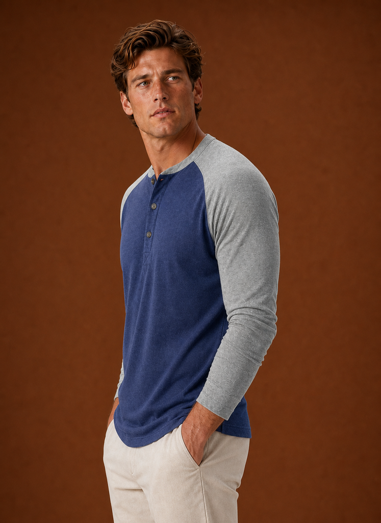 Men's Henley Shirt - Button-Placket Pullover