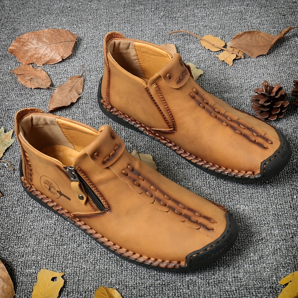 Bottines Zippées en Cuir Cousu Main