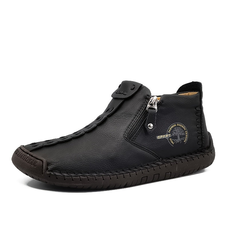 Bottines Zippées en Cuir Cousu Main