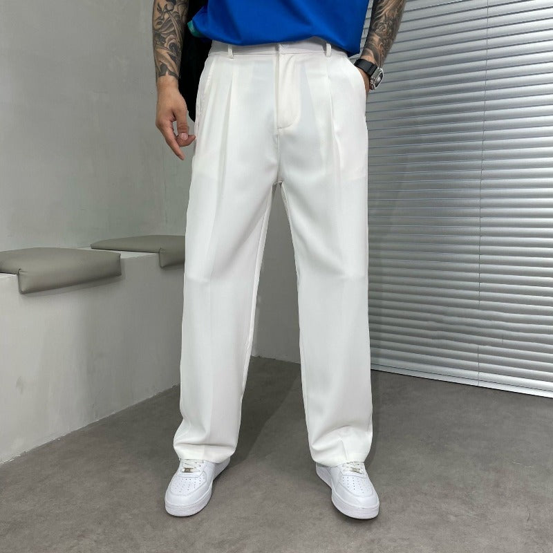 Heren Pantalon met Wijde Pijpen – Dubbele Plooien en Riemlussen