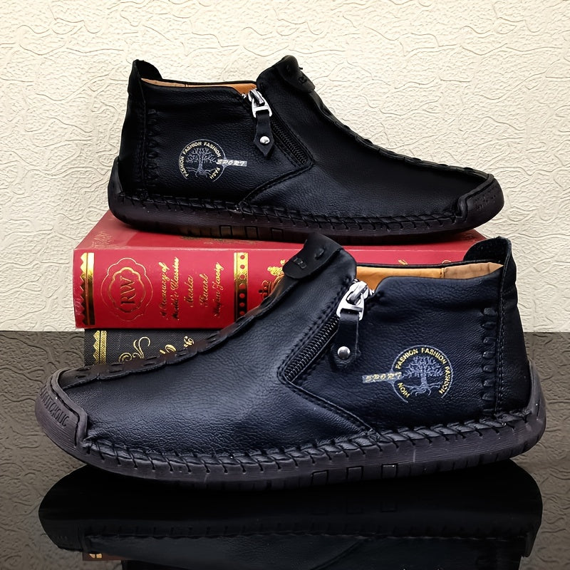 Bottines Zippées en Cuir Cousu Main