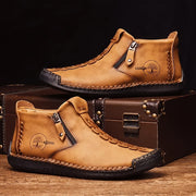 Bottines Zippées en Cuir Cousu Main