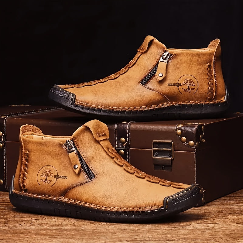 Bottines Zippées en Cuir Cousu Main