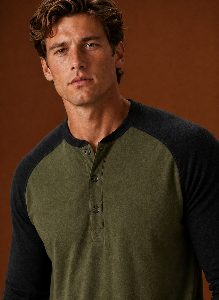 Men's Henley Shirt - Button-Placket Pullover