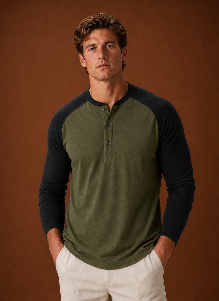 Men's Henley Shirt - Button-Placket Pullover